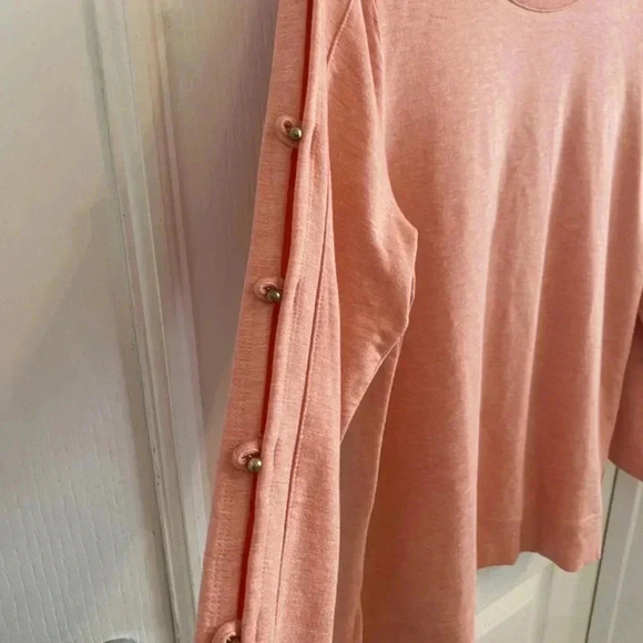 Soft Surroundings Womens Keyhole Sleeves Peach Crewneck Soft Sweatshirt - Picture 2 of 6